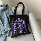 Gothic Skull Print Canvas Bag Skeleton Harajuku Casual Dark Women Shoulder Bag