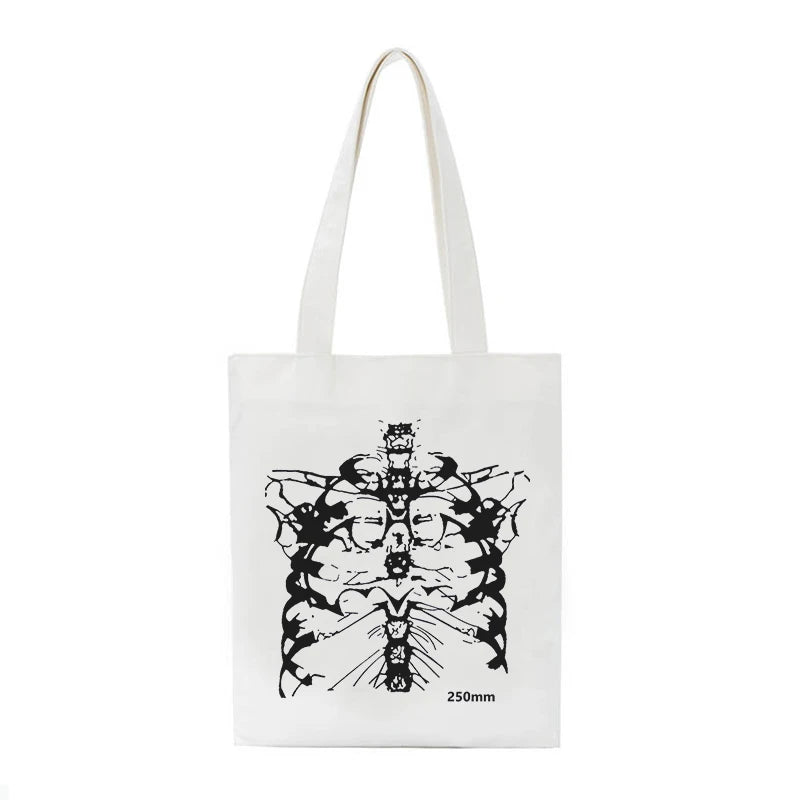 Gothic Skull Print Canvas Bag Skeleton Harajuku Casual Dark Women Shoulder Bag