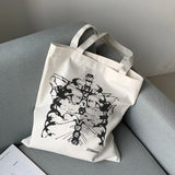 Gothic Skull Print Canvas Bag Skeleton Harajuku Casual Dark Women Shoulder Bag