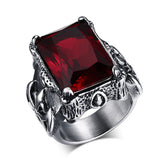 Vintage Red Zircon Gothic Men's Ring Titanium Stainless Steel Jewelry
