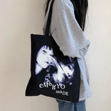 Gothic Horror Face Print Canvas Shoulder Bag