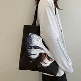 Gothic Horror Face Print Canvas Shoulder Bag