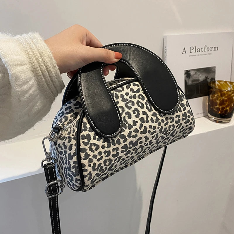 Leopard Print Crossbody Shoulder Bag with Top Handle Strap