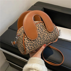 Leopard Print Crossbody Shoulder Bag with Top Handle Strap