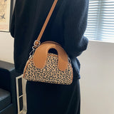 Leopard Print Crossbody Shoulder Bag with Top Handle Strap