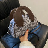 Leopard Print Crossbody Shoulder Bag with Top Handle Strap