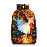 Cartoon Ballet Print Backpack for Travel Canvas Book Bags Rucksack Laptop School