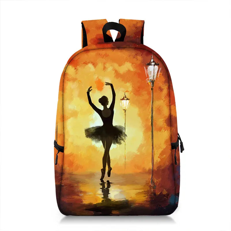 Cartoon Ballet Print Backpack for Travel Canvas Book Bags Rucksack Laptop School