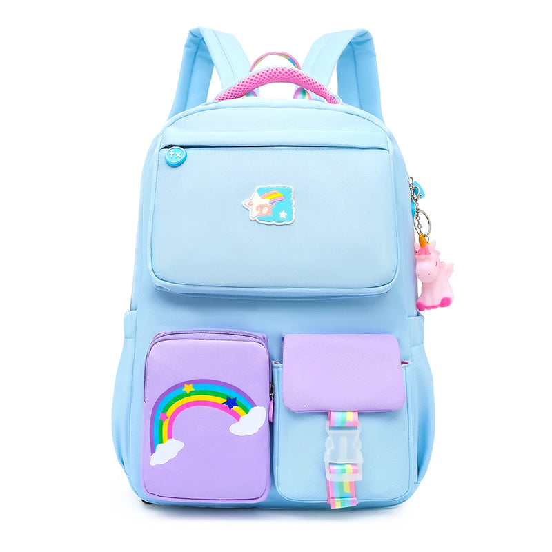 Gradient Reflective School Backpack for Girl Rainbow Princess Waterproof Bag