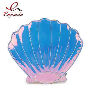 Gradient Laser Shell Shape Chain Shoulder Bag for Women Purses and Handbags