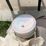 Gradient Lattice Round Crossbody Bag Chain Shoulder Messenger Bag