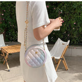 Gradient Lattice Round Crossbody Bag Chain Shoulder Messenger Bag