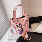 Graffiti Basket Bag Women Casual Portable Bucket Bag Texture Foreign Style