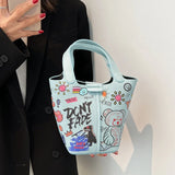 Graffiti Basket Bag Women Casual Portable Bucket Bag Texture Foreign Style