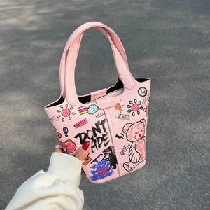 Graffiti Basket Bag Women Casual Portable Bucket Bag Texture Foreign Style