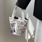 Graffiti Basket Bag Women Casual Portable Bucket Bag Texture Foreign Style