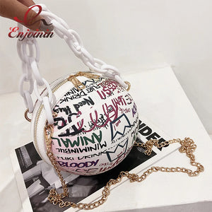 Graffiti Basketball Shape Chain Shoulder Bag for Women Crossbody Bag