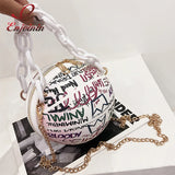 Graffiti Basketball Shape Chain Shoulder Bag for Women Crossbody Bag