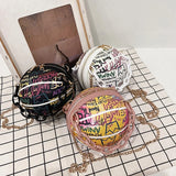 Graffiti Basketball Shape Chain Shoulder Bag for Women Crossbody Bag