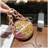 Graffiti Basketball Shape Chain Shoulder Bag for Women Crossbody Bag