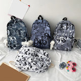 Graffiti Butterfly Oxford Cloth Backpack with Bear Pendant