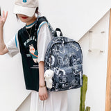 Graffiti Butterfly Oxford Cloth Backpack with Bear Pendant