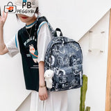 Graffiti Butterfly Print Backpack with Bear Pendant