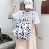 Graffiti Butterfly Oxford Cloth Backpack with Bear Pendant