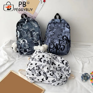 Graffiti Butterfly Print Backpack with Bear Pendant