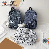 Graffiti Butterfly Print Backpack with Bear Pendant