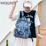 Graffiti Butterfly Oxford Cloth Backpack with Bear Pendant