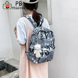 Graffiti Butterfly Print Backpack with Bear Pendant