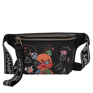 Bear Pattern Leather Shoulder Chest Bag Travel Women Fanny Pack Belt