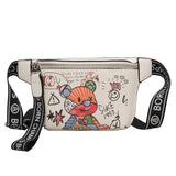 Bear Pattern Leather Shoulder Chest Bag Travel Women Fanny Pack Belt