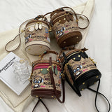 Graffiti Cylindrical Bag Women's Crossbody Shoulder Purses PU Leather