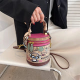Graffiti Cylindrical Bag Women's Crossbody Shoulder Purses PU Leather