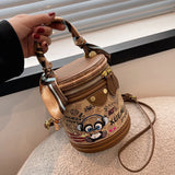 Graffiti Cylindrical Bag Women's Crossbody Shoulder Purses PU Leather