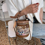 Graffiti Cylindrical Bag Women's Crossbody Shoulder Purses PU Leather