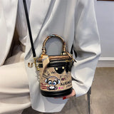 Graffiti Cylindrical Bag Women's Crossbody Shoulder Purses PU Leather