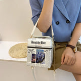 Graffiti Shoulder Bag Letter Newspaper Chain Crossbody Handbag Satchels