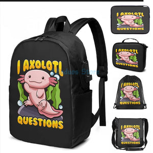 Axolotl Pun Print USB Charge Backpack for School and Travel