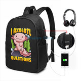 Axolotl Pun Print USB Charge Backpack for School and Travel