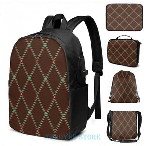 Vintage Amp Print USB Charge Backpack School Travel Laptop Bag