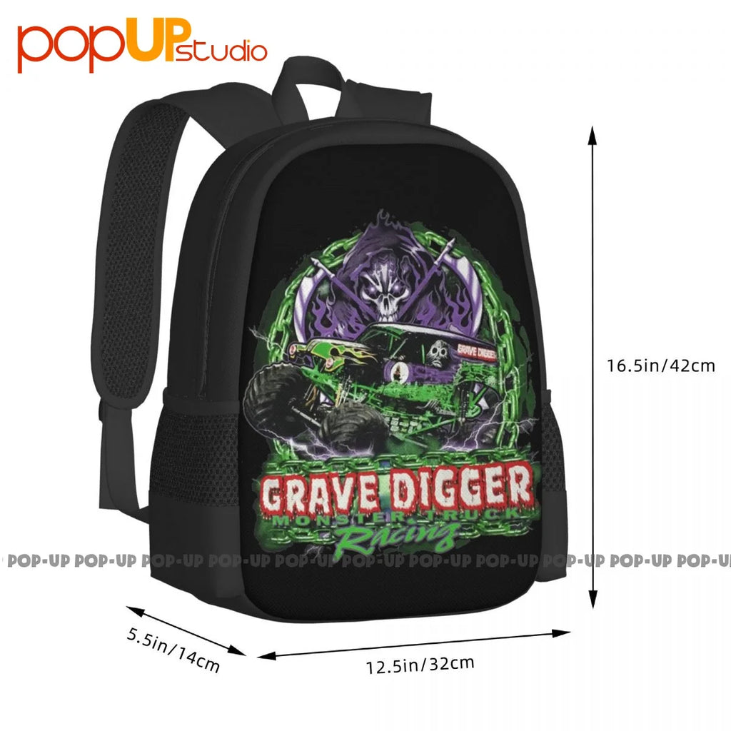 Grave Digger Monster Truck Racing Backpack Large Capacity Vintage