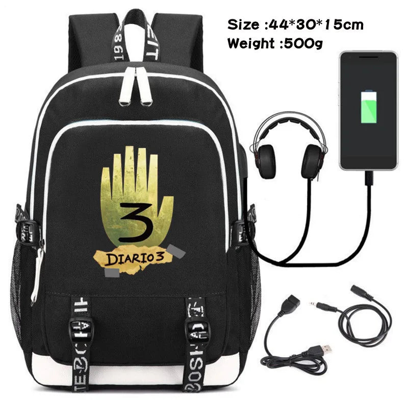 Gravity Falls Backpack Large Capacity Travel Bagpack USB Charge