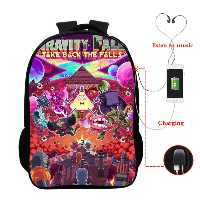Gravity Falls USB Backpack for Teenagers School Bagpack