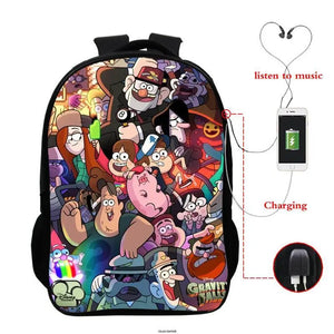 Gravity Falls USB Backpack for Teenagers School Bagpack