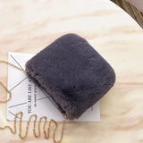 Gray Winter Chains Square Shaped Furry Faux Fur Bag