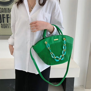 Green Leather Tote Bag for Women with Classical Style