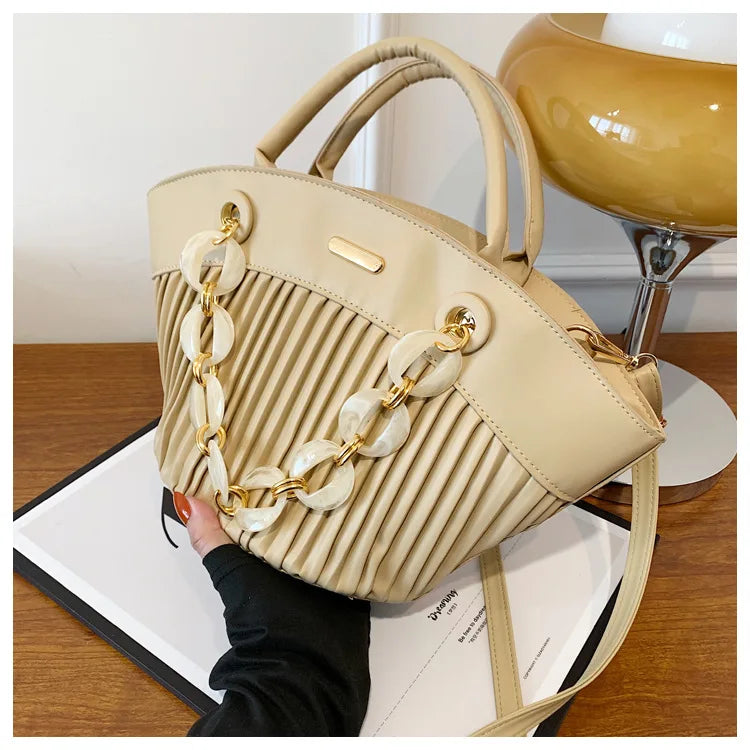 Green Leather Tote Bag for Women with Classical Style